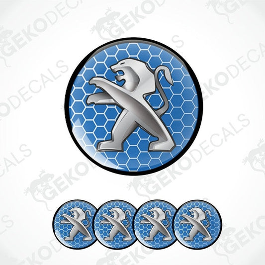 A set of vinyl decals with a Peugeot logo, displayed on a white background.