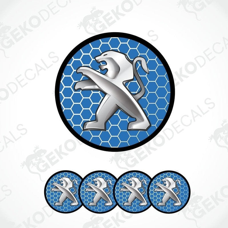 A set of vinyl decals with a Peugeot logo, displayed on a white background.