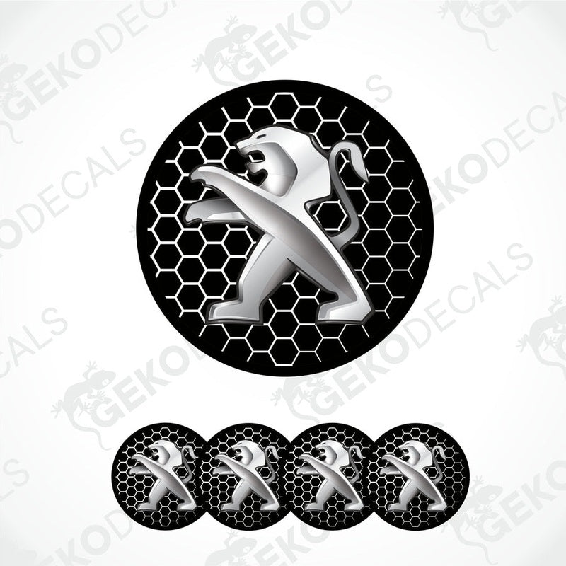 A set of vinyl decals with a epoxy coating, featuring the Peugeot brand logo.