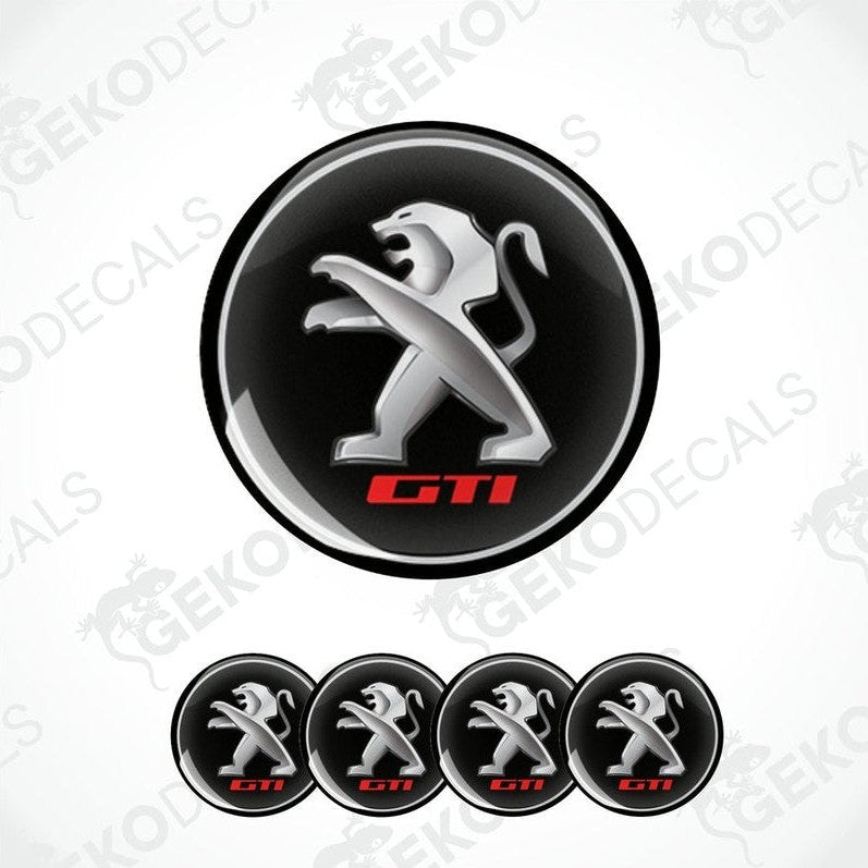 Set of four vinyl decals with a polyurethane coating featuring the PEUGEOT GTI logo.