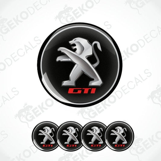 Set of four vinyl decals with a polyurethane coating featuring the PEUGEOT GTI logo.