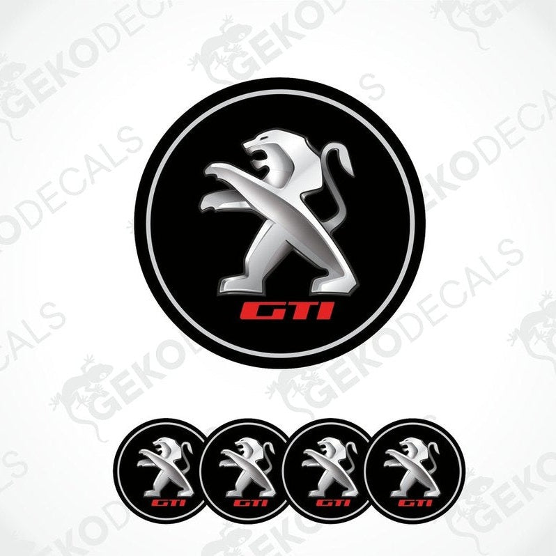 Set of four vinyl decals with a polyurethane coating featuring the PEUGEOT GTI logo.
