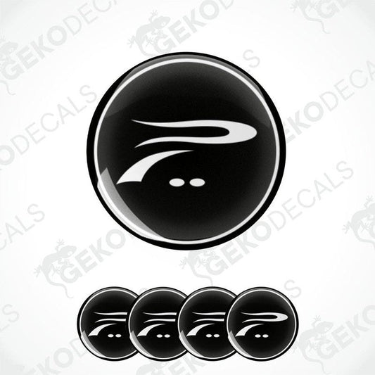 A set of four black vinyl stickers with a geometric design, displayed on a white background.