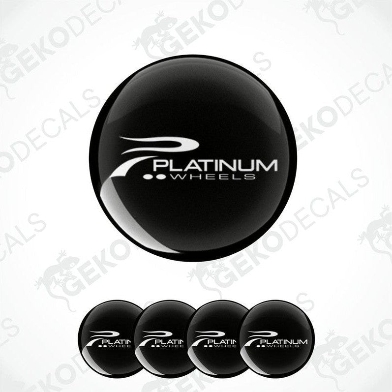 A set of four black vinyl stickers with the text 'PLATINUM WHEELS' on them, displayed against a white background.