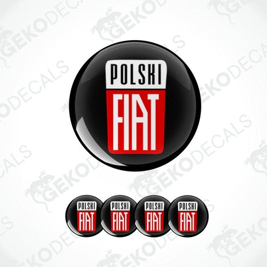 A set of four black vinyl stickers with the text 'POLSKI FIAT' in red and white.