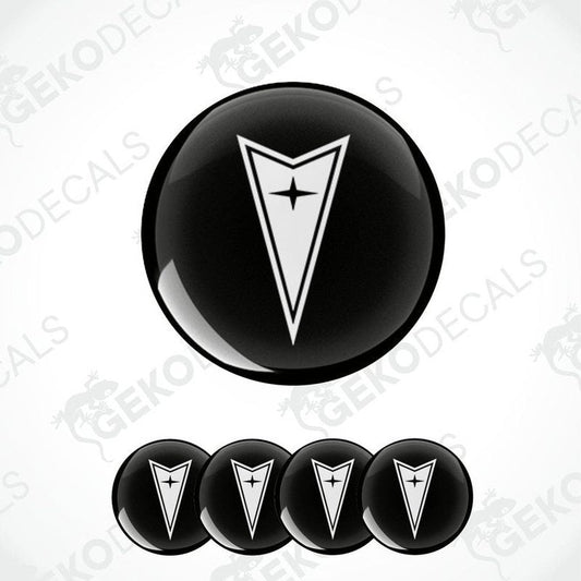 A set of four black vinyl stickers with the PONTIAC brand logo in the center.