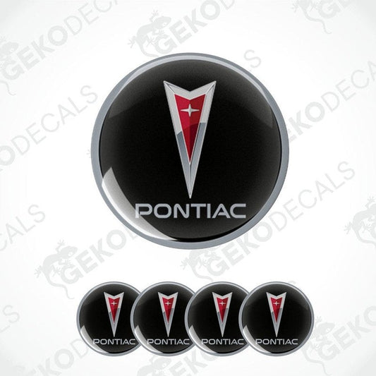 A set of four black vinyl stickers with the PONTIAC brand logo in the center.