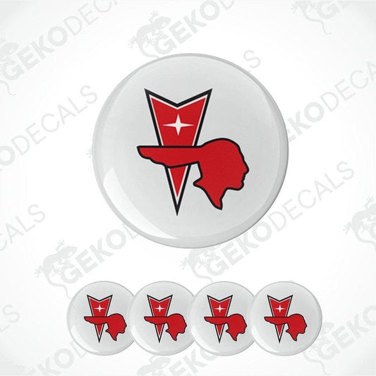 A set of four vinyl decals with polyurethane coating featuring the PONTIAC logo, predominantly red and white in color.