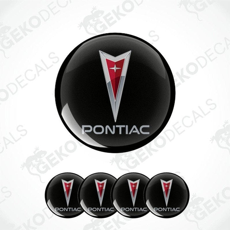 Set of four black vinyl decals with the PONTIAC logo in red and white.