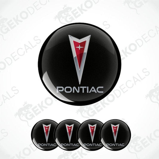 Set of four black vinyl decals with the PONTIAC logo in red and white.