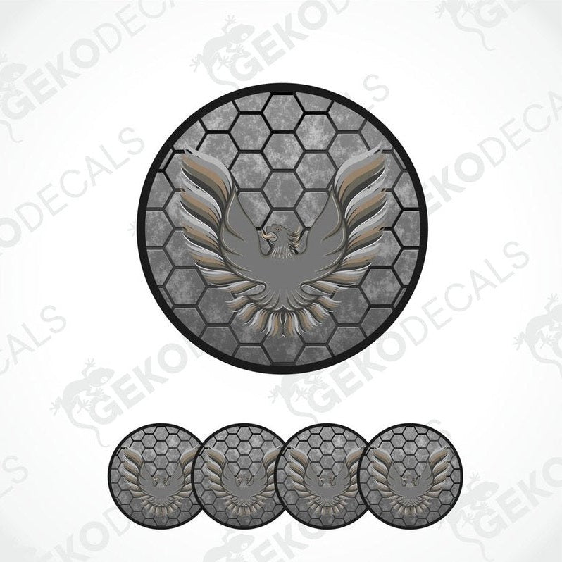 Set of four vinyl decals with a PONTIAC TRANS AM logo, featuring a grey color and a honeycomb pattern with a bird emblem in the center.