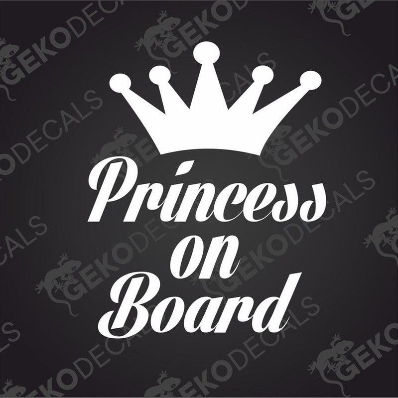 White Princess on Board die cut car decal with crown design