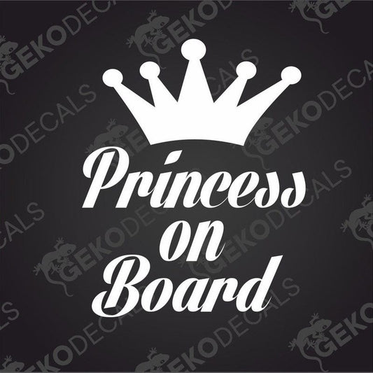 White Princess on Board die cut car decal with crown design