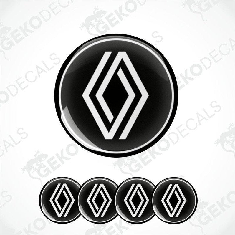 A set of four black vinyl stickers with a white RENAULT logo on each.