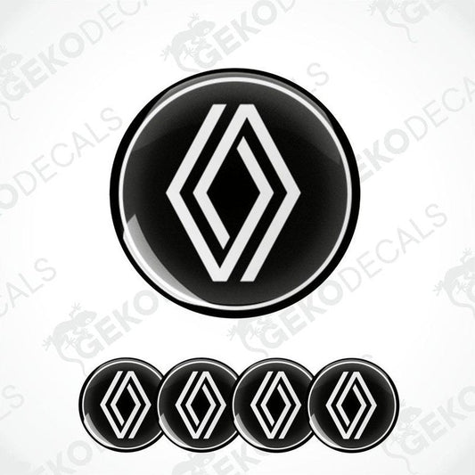 A set of four black vinyl stickers with a white RENAULT logo on each.