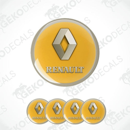 A set of four yellow vinyl decals with the RENAULT logo in the center.