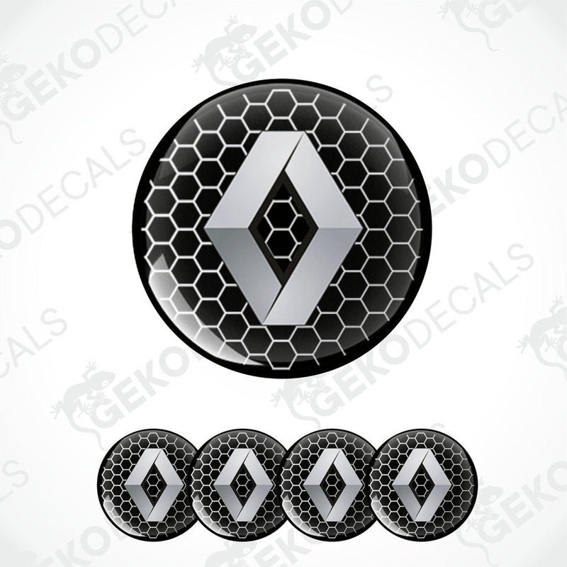 A set of vinyl decals with a geometric pattern and the RENAULT logo, intended for use as car wheel stickers.
