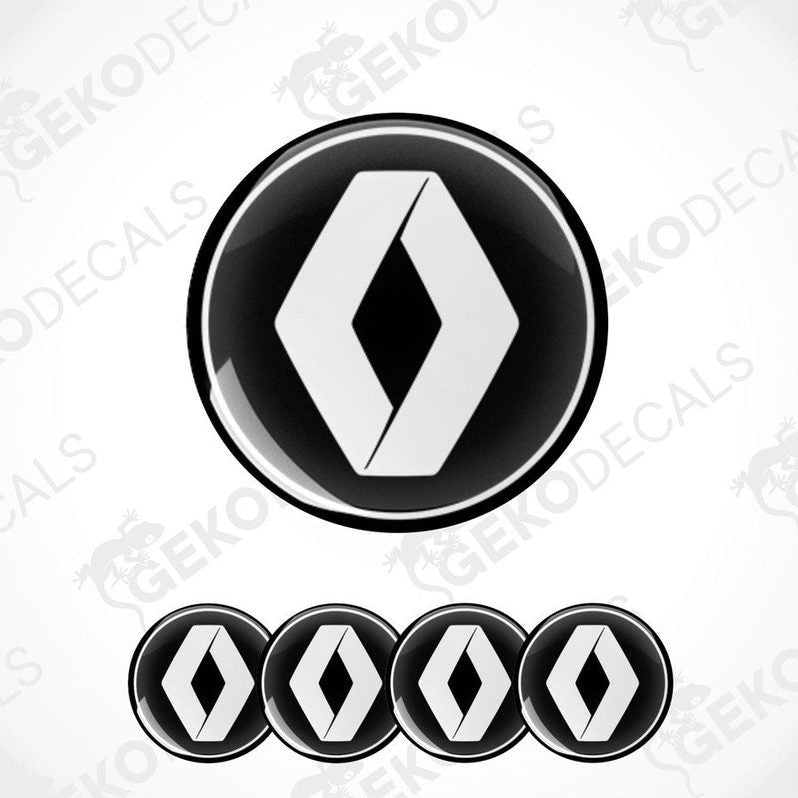 A set of four black vinyl stickers with a white RENAULT logo on each.