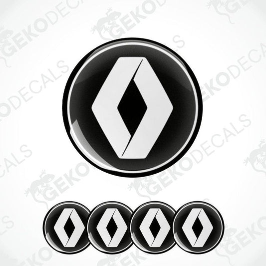 A set of four black vinyl stickers with a white RENAULT logo on each.