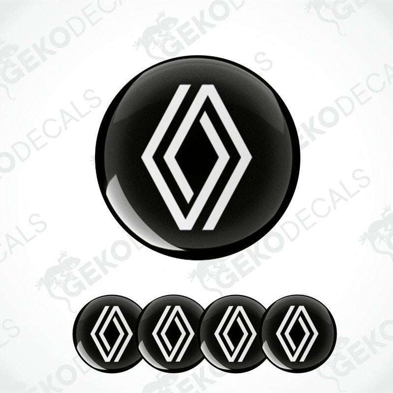 A set of four black vinyl stickers with a white RENAULT logo on each.
