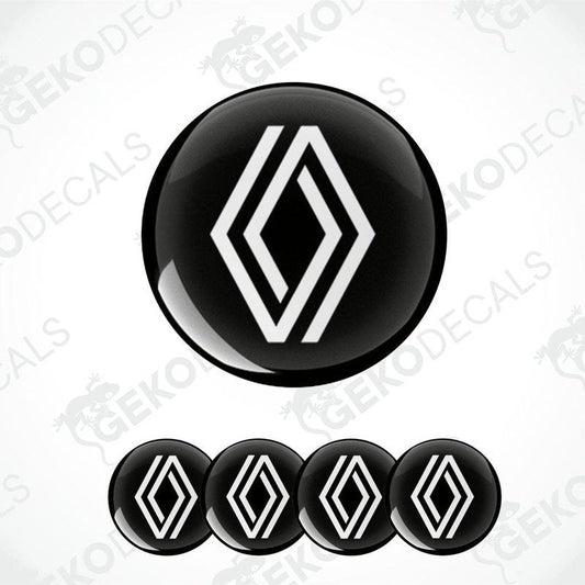 A set of four black vinyl stickers with a white RENAULT logo on each.