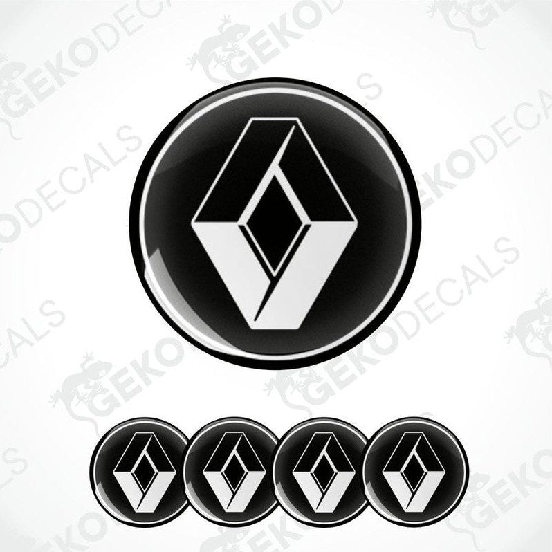 A set of four black vinyl stickers with a white geometric design, representing the RENAULT brand logo.