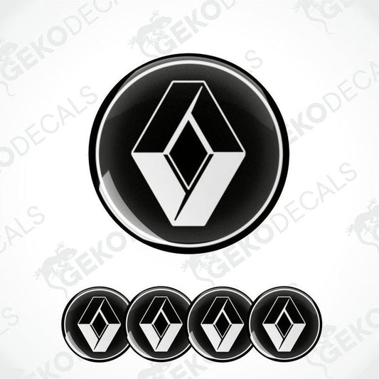 A set of four black vinyl stickers with a white geometric design, representing the RENAULT brand logo.