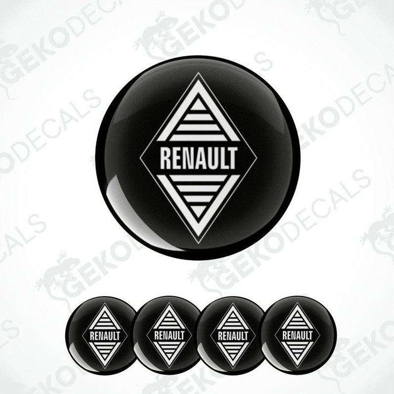 A set of four black vinyl stickers with the RENAULT brand logo on them.