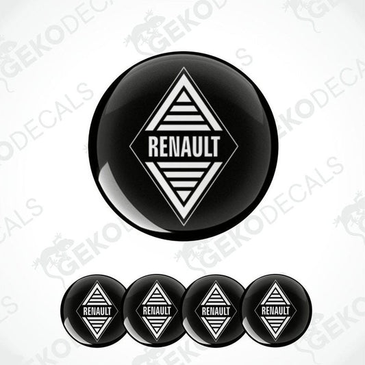 A set of four black vinyl stickers with the RENAULT brand logo on them.