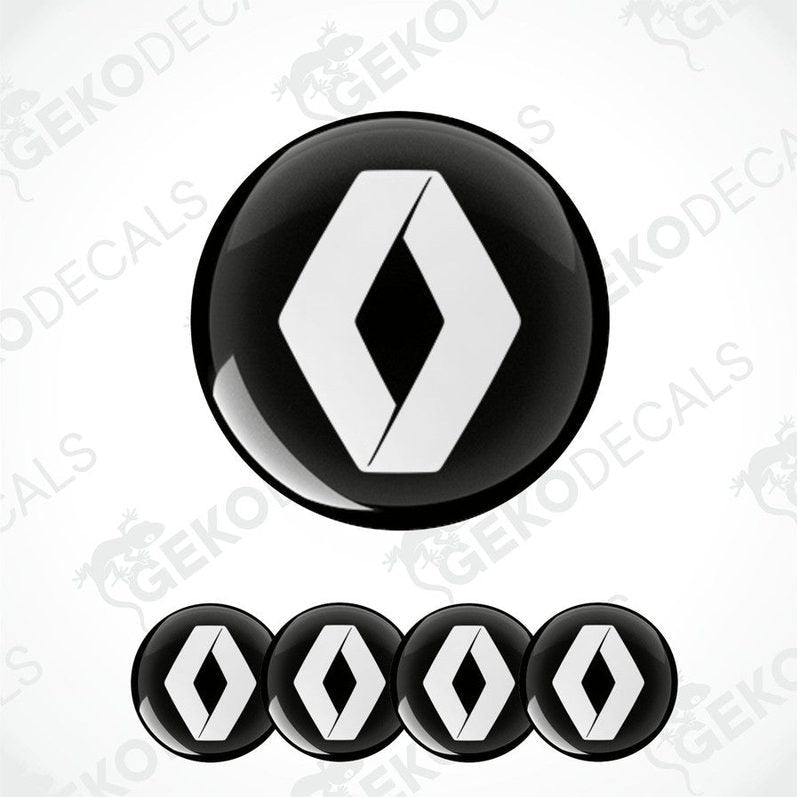 A set of four black vinyl stickers with a white RENAULT logo on each.