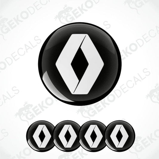 A set of four black vinyl stickers with a white RENAULT logo on each.