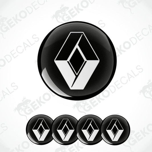 A set of four black vinyl stickers with a white geometric design, representing the RENAULT brand logo.