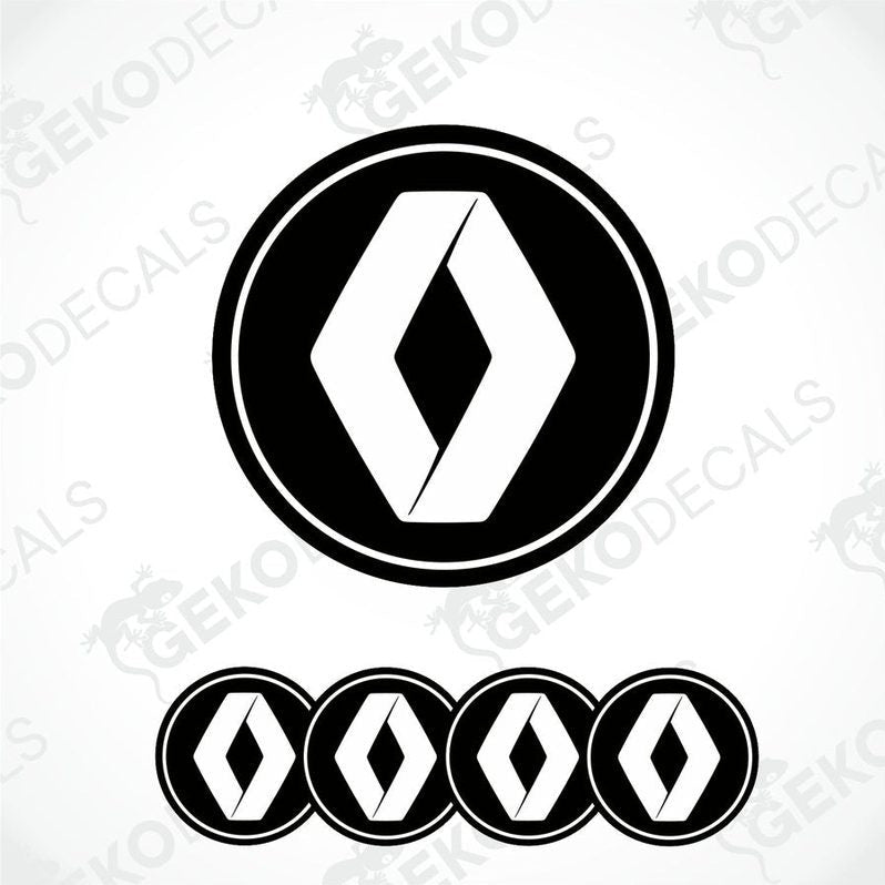 A set of four black vinyl stickers with a white RENAULT logo on each.