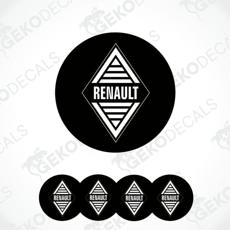 A set of four black vinyl stickers with the RENAULT brand logo on them.