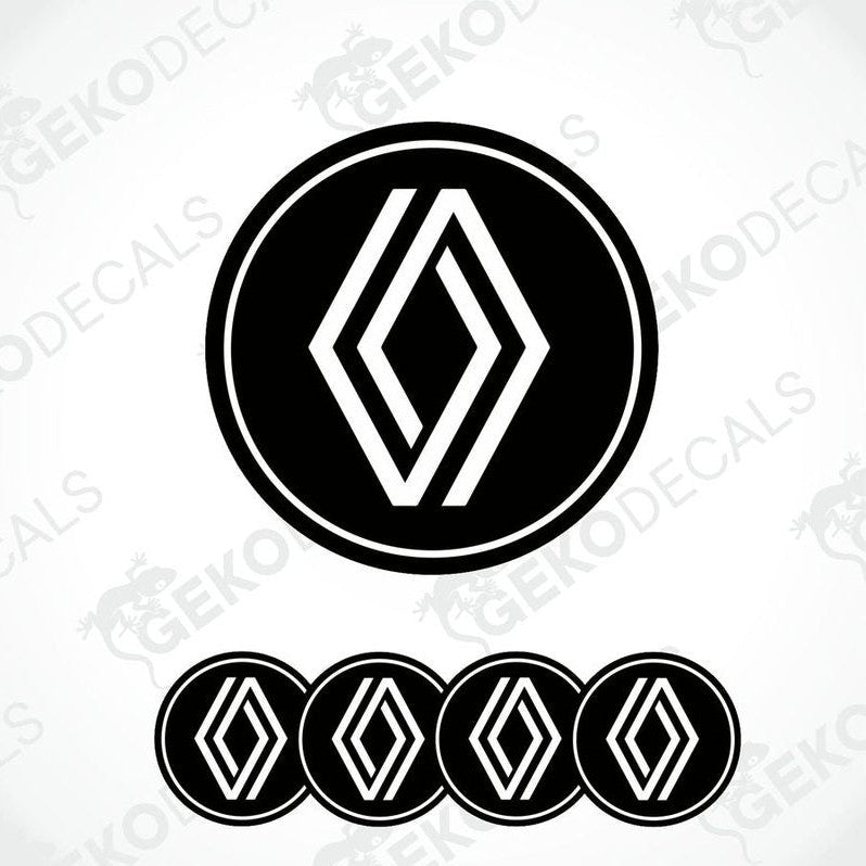 A set of four black vinyl stickers with a white RENAULT logo on each.