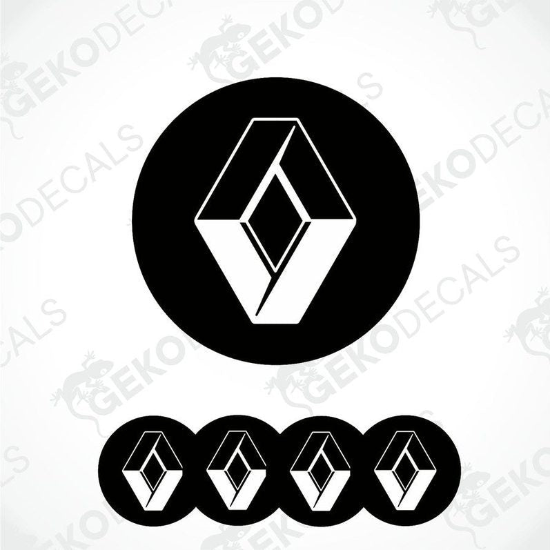A set of four black vinyl stickers with a white geometric design, representing the RENAULT brand logo.