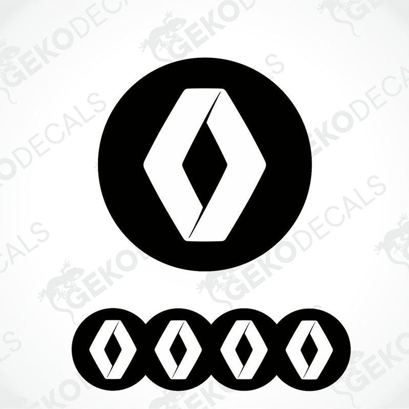 A set of four black vinyl stickers with a white RENAULT logo on each.