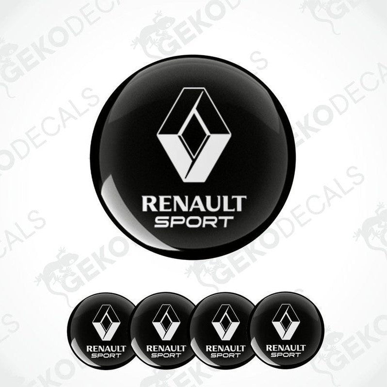 A set of four black vinyl stickers with the RENAULT SPORT logo on them.