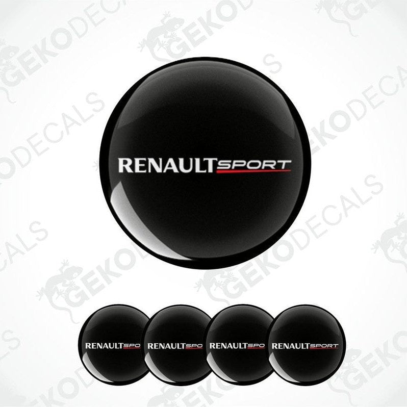 A set of four black vinyl stickers with the RENAULT SPORT logo on them, displayed against a white background.