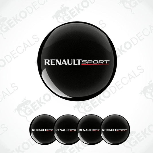 A set of four black vinyl stickers with the RENAULT SPORT logo on them, displayed against a white background.