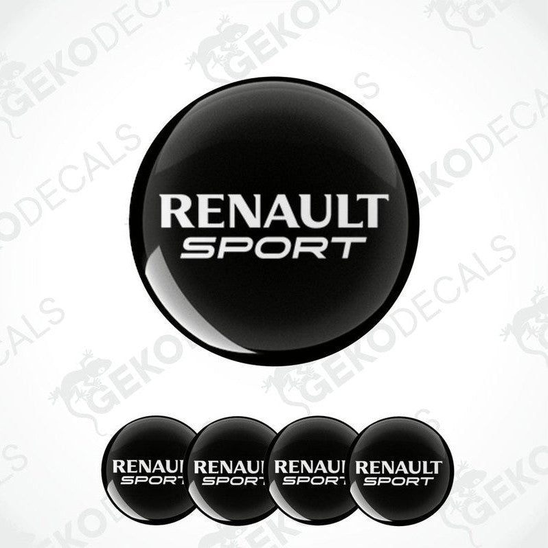 A set of four black vinyl decals with 'RENAULT SPORT' written in white letters.