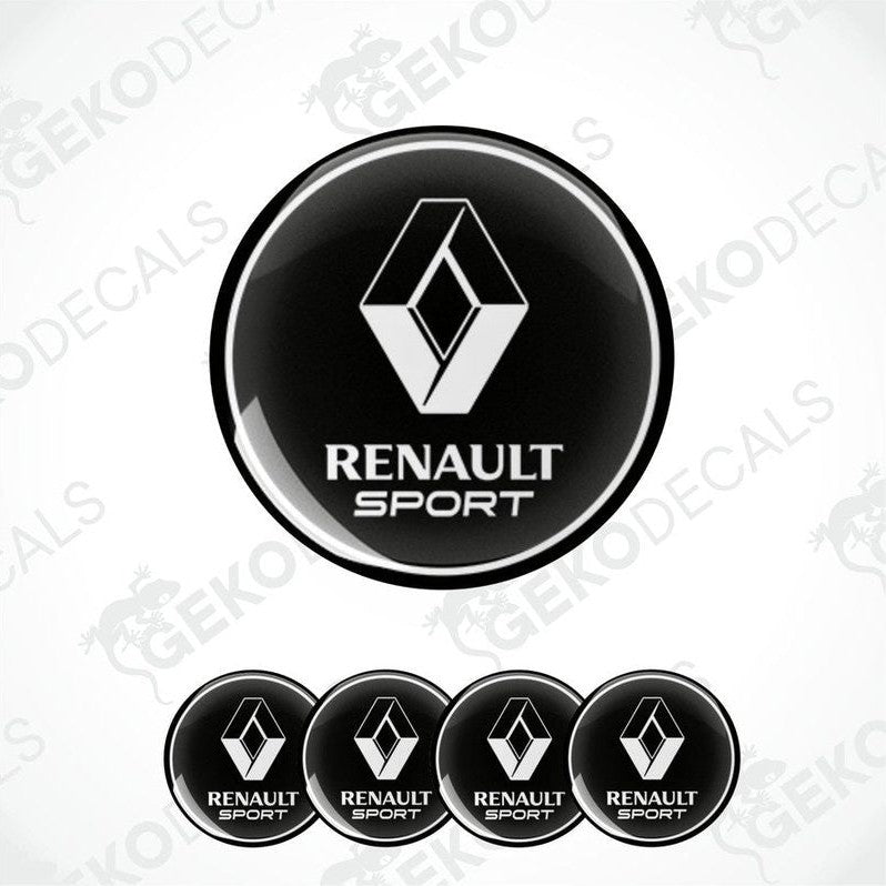 A set of four black vinyl stickers with the RENAULT SPORT logo in white.