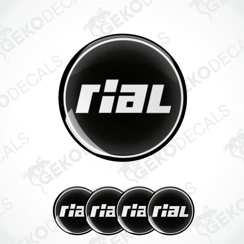 Set of four black and white vinyl decals with the Rial logo.