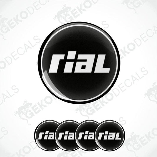Set of four black and white vinyl decals with the Rial logo.