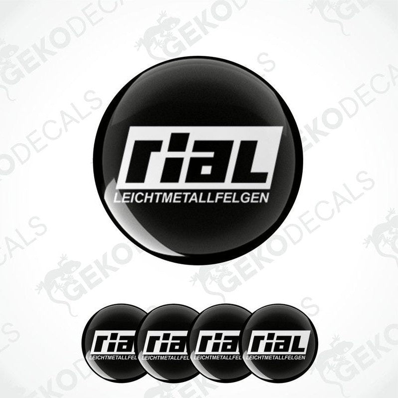 Set of four black and white vinyl decals with the RIAL brand logo.