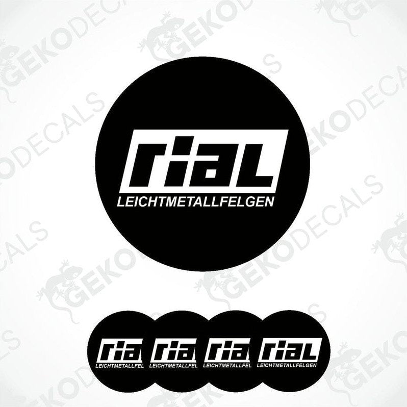Set of four black and white vinyl decals with the RIAL brand logo.