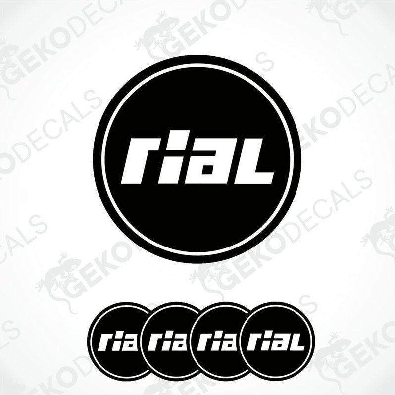 Set of four black and white vinyl decals with the Rial logo.