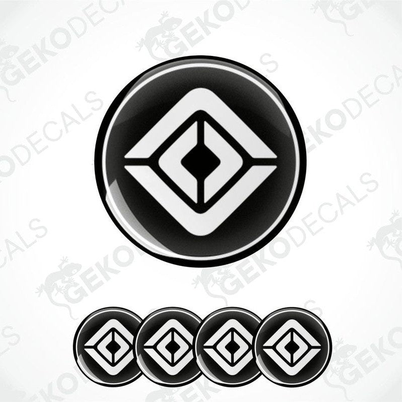 A set of four black and white vinyl decals with a geometric diamond pattern design.