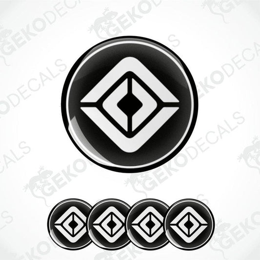 A set of four black and white vinyl decals with a geometric diamond pattern design.