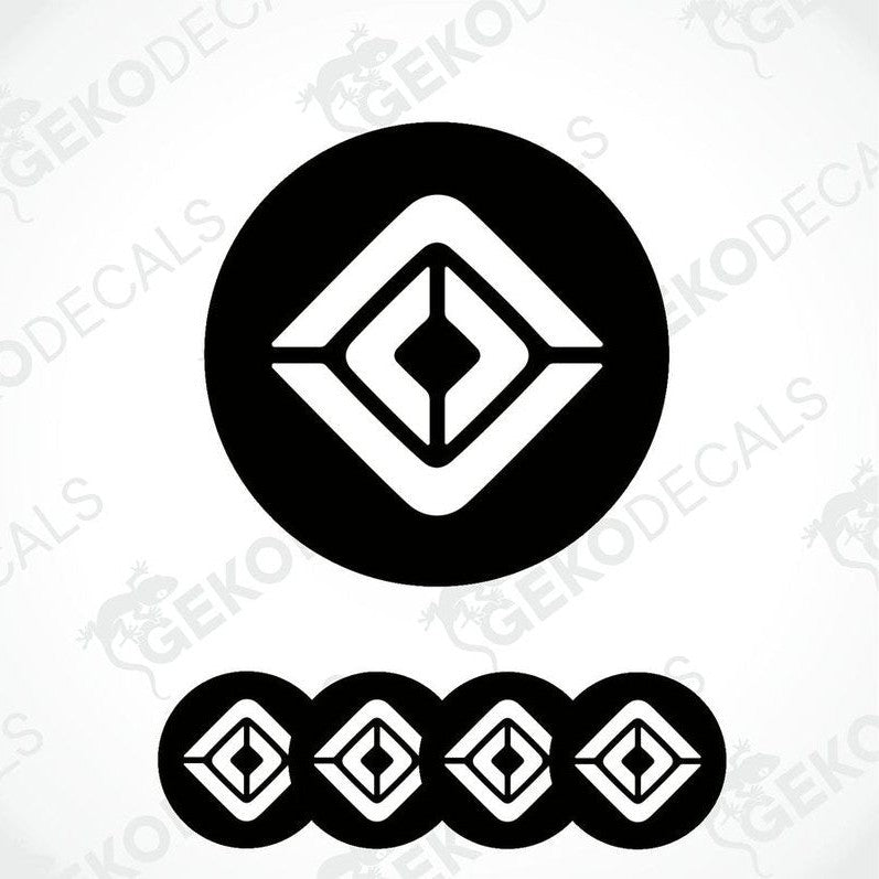 A set of four black and white vinyl decals with a geometric diamond pattern design.